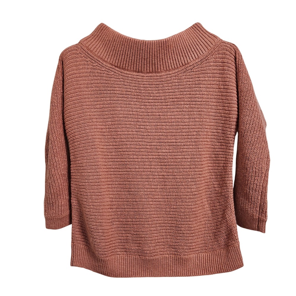 Express Womens Terracotta Rose Funnel Neck Ribbed Knit Sweater 3/4‎ Sleeve Large